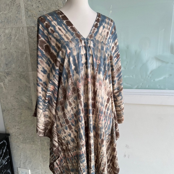 0022/ Bluish Brown Tie dye Short Kaftan - Picture 2 of 6